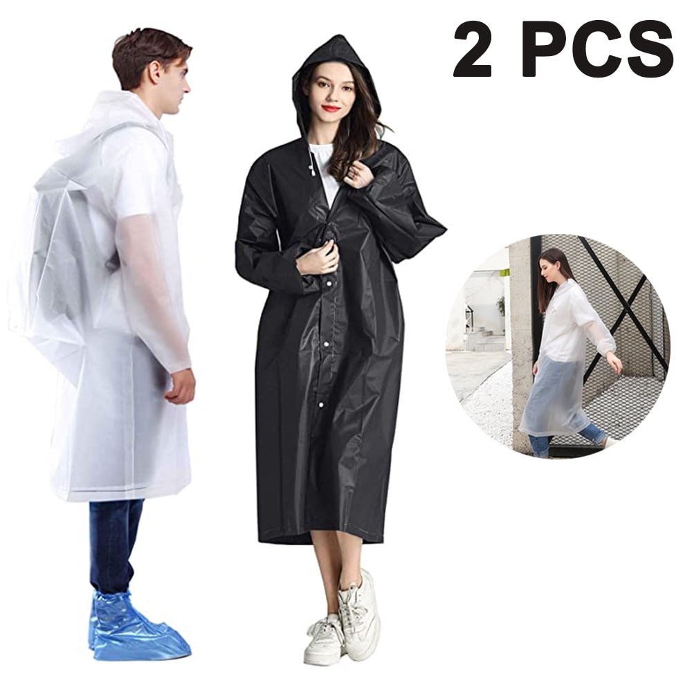 Black+White Raincoats for Adults, EVA Reusable Rain Ponchos , No Smell