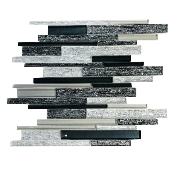 Black & White Random Strip Mix Glass Mosaic Tile