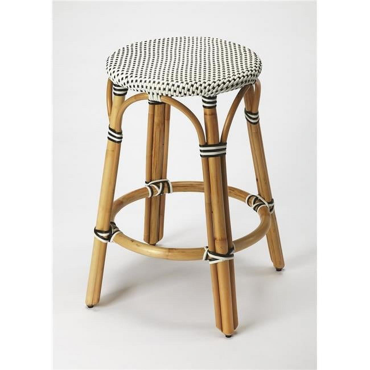 Chic Black & White Woven Rattan Bar Stool, 30" Height