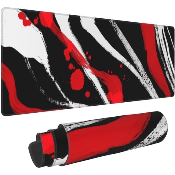 Black White Red Abstract Gaming Mouse Pad Extended Large Mouse Mat 31.5 X 11.8 Inch Nonslip Rubber Base Long Desk Pad Stitched Edges Mousepad Mice Pad for Office Home Game