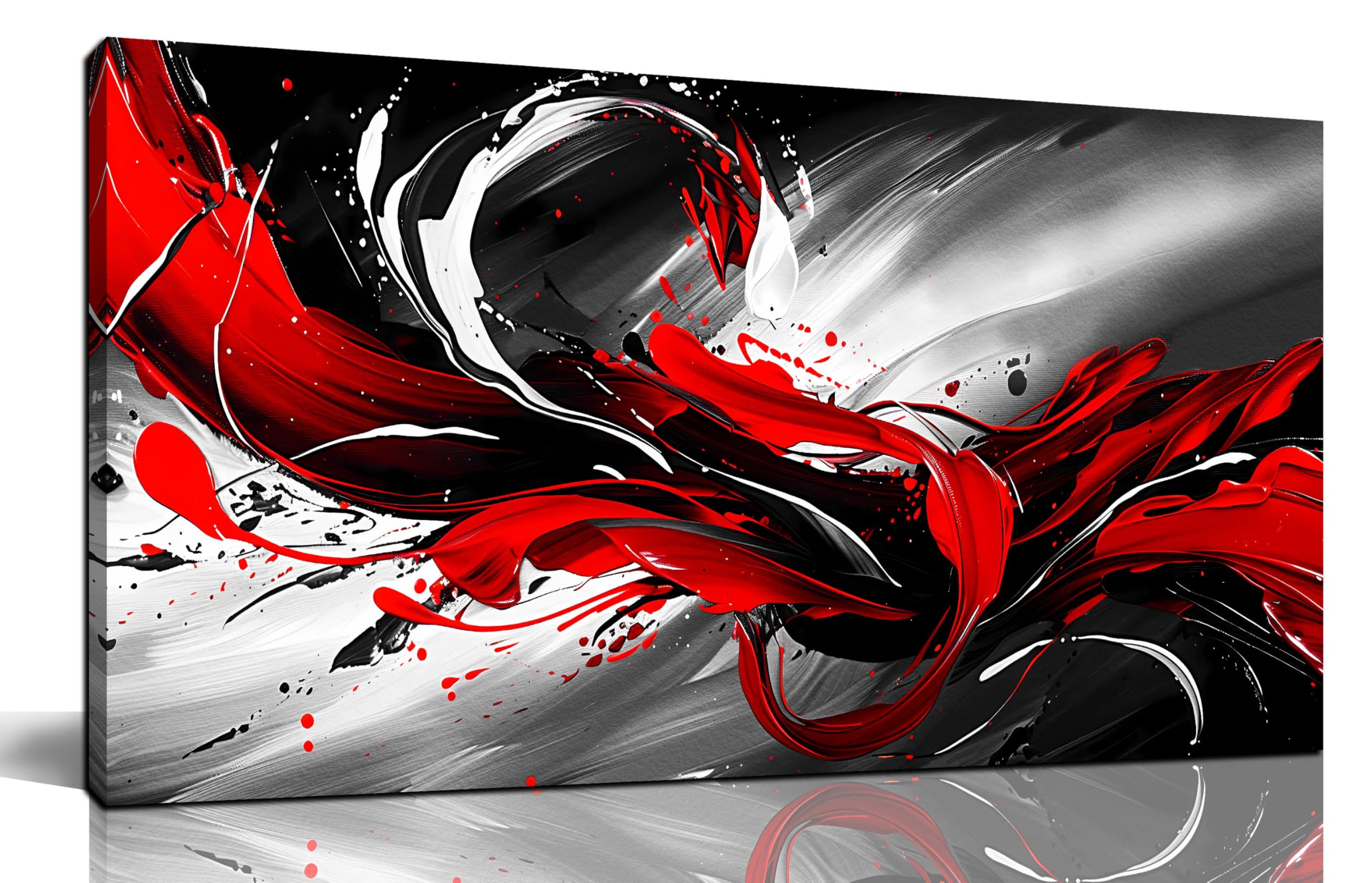 Black White and Red Abstract Print Picture Painting Large Canvas Wall ...