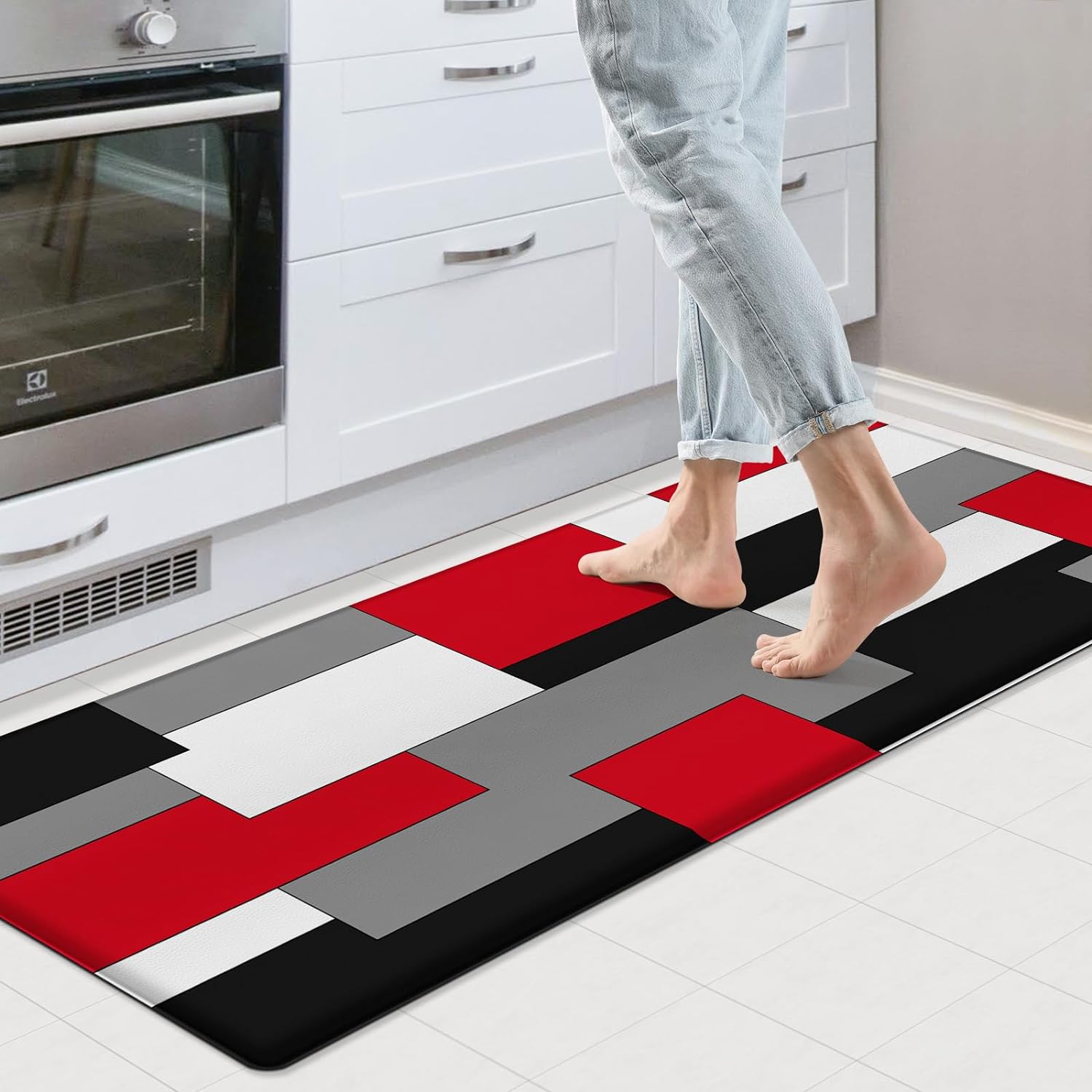 Black White Red Blue Yellow Kitchen Rug AntiFatigue Kitchen Mat for