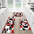 thumbnail image 1 of Black White Red Geometric Flannel Kitchen Rugs, Non-Slip Washable Runner, Absorbent Floor Mat for Bathroom Laundry Living Room Decor, Polyester Rectangle Set, 1 of 9