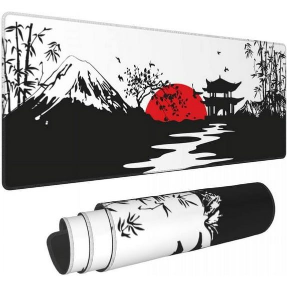 Black White Red Mouse Pad 31.5x11.8 Inch XL Large Gaming Extended Mousepad Big Desk Pad Stitched Edges Rubber Keyboard Mat for Office Desktop
