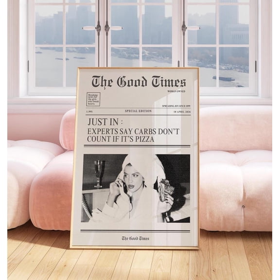 Black & White Retro Aesthetic Newspaper Wall Art Poster, Unframed Size 8x12