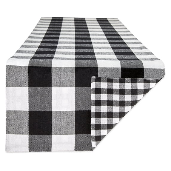 Black/White Reversible Gingham/Buffalo Check Table Runner 14x108