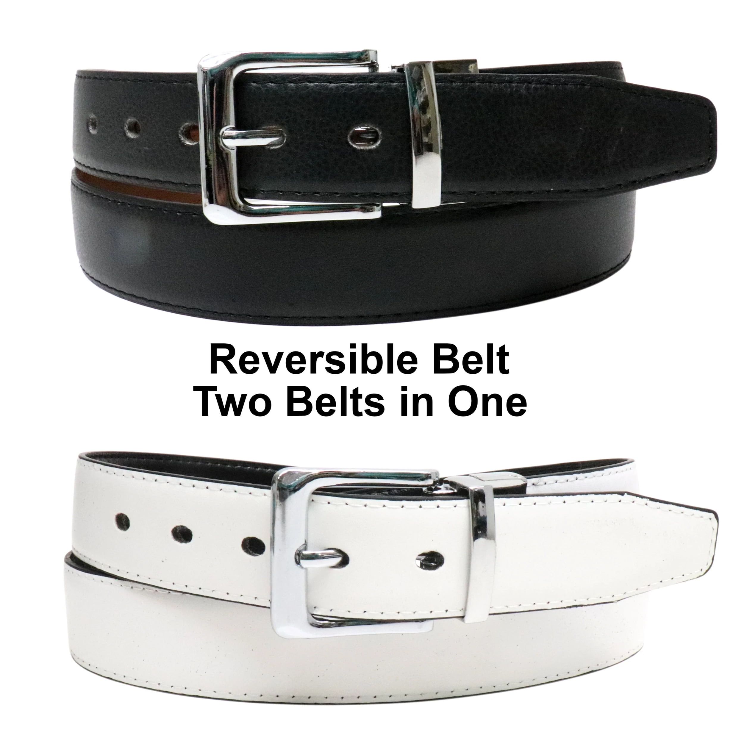 Black White Reversible Leather belt - Two Belts in One - Walmart.com
