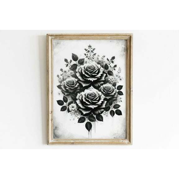 Black And White Rose Print, Rose Wall Art, Black Floral Art, Rustic Floral Decor, Modern Farmhouse Home Decor, Vintage Flower Art Wall Art, Modern Wall Decor, 8x12 UNFRAMED
