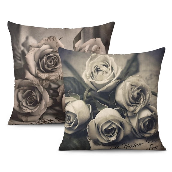 Black and White Rose Vintage Inspirational Love Flower Throw Pillow Covers 18 X 18 Inch, Set Of 2, Linen Study Sofa Cushion Cover Indoor Living Room Home Decor