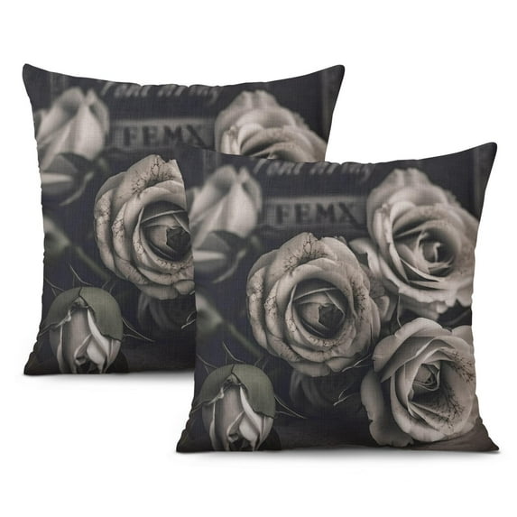 Black and White Rose Vintage Inspirational Love Flower Throw Pillow Covers 18 X 18 Inch, Set Of 2, Linen Study Sofa Cushion Cover Indoor Living Room Home Decor