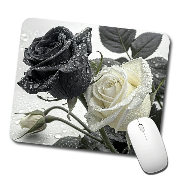 Black White Roses Dewy Mouse Pad Low Profile Gaming Mat