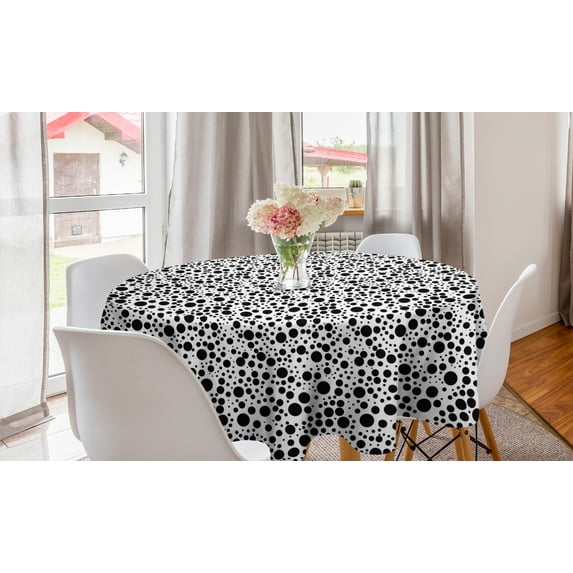 Black and White Round Tablecloth, Big and Small Dots Black Color Spots Graphic Simplistic Bubbles Pattern, Circle Table Cloth Cover for Dining Room Kitchen Decor, 60", Black White, by Ambesonne