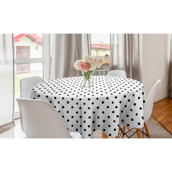 Black and White Round Tablecloth, Simplistic Monotone Geometric Pattern with Rhombus Hand Drawn Mosaic, Circle Table Cloth Cover for Dining Room Kitchen Decor, 60", Black and White, by Ambesonne