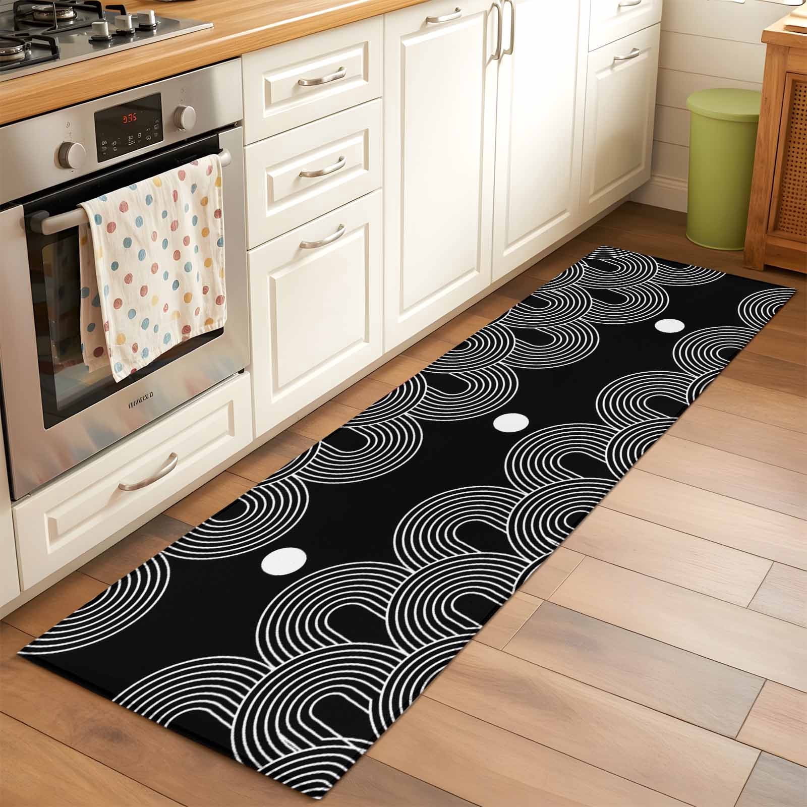 Black White Runner Rugs 2x6 ft Abstract Line Boho Minimalist Arch Geometric Washable Hallway Rugs Non-Slip Floor Mats Absorbent Carpet Bedside Runners for Bedroom Kitchen Bathroom Laundry Room