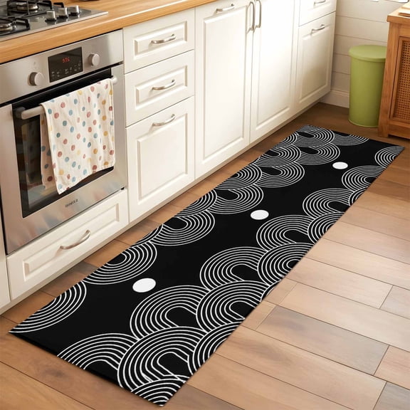Black White Runner Rugs 2x6 ft Abstract Line Boho Minimalist Arch Geometric Washable Hallway Rugs Non-Slip Floor Mats Absorbent Carpet Bedside Runners for Bedroom Kitchen Bathroom Laundry Room