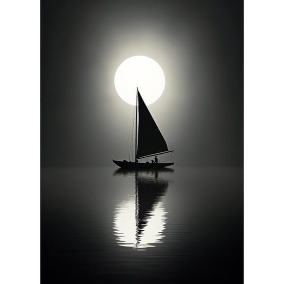 Black and White Sailing Boat on Sea 5D Diamond Art DIY Paint with Full Drill Round Diamond Gems Painting by Number Kits for Adults Art Craft Home Wall Decor 11.8x15.8in