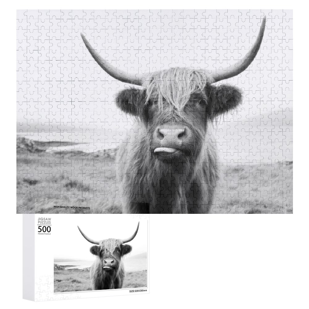Black and White, Scottish Highland Cow on Isle of Mull Jigsaw Puzzles