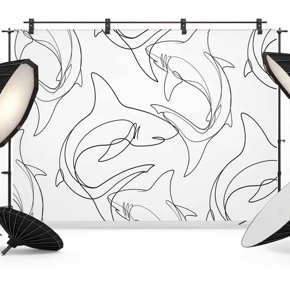 Black White Shark Backdrop for Photography, Fabric Photo Background Backdrop, Modern Line Abstract Art Photo Booth Background for Portrait Photoshoot Video Wedding Studio Decoration Banner 10x8ft