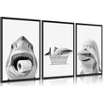 thumbnail image 1 of Black And White Shark Bathroom Canvas wall art Funny ocean Animal bathtub Paintings Pictures Wall Decor Modern Poster Printing Artwork for Restroom Toilet Home Decoration（Only canvas）, 1 of 6