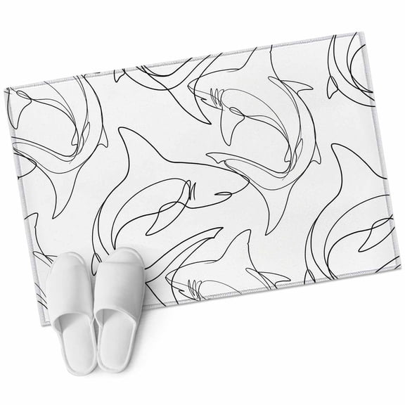 Black White Shark Bathroom Rug Washable 2x3 Entryway Rug Non Slip Modern Line Abstract Art Front Door Mat Low Pile Indoor Doormat Throw Floor Carpet for Kitchen Bedroom Entrance