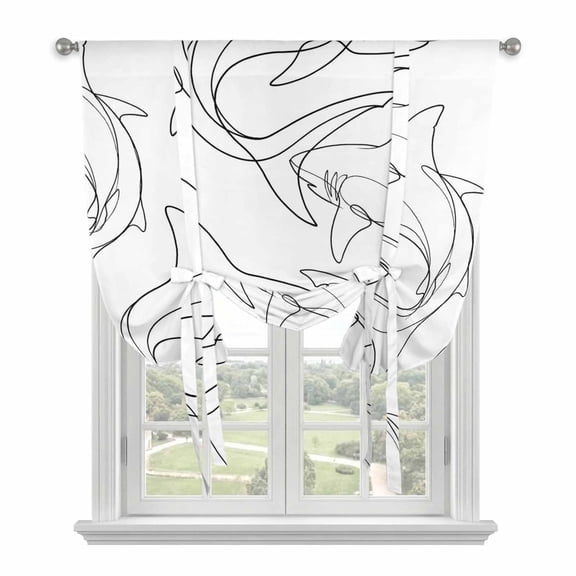 Black White Shark Tie Up Curtains for Windows 45 Inch Length Balloon Curtains Kitchen Adjustable Balloon Window Shade Modern Line Abstract Art Tie Up Valance Bathroom Curtain Window 34"x45"