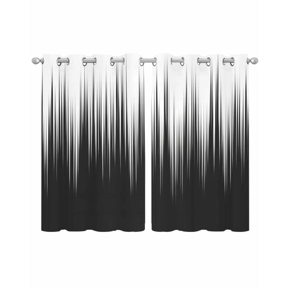 Black White Sheer Curtains 39 Inch Length 2 Panels Set for Living Room/Bedroom, Modern Geometric Abstract Gradient Striped Kitchen Curtains Grommet Semi-Sheer Curtains Window Treatments 27.5"x39"x2