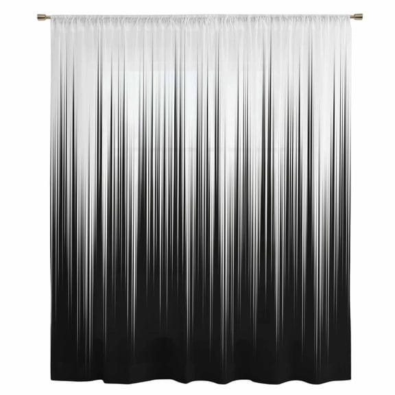 Black White Sheer Curtains 45 Inches Long, Modern Geometric Abstract Gradient Striped Light Filering Curtains, Breathable Simi Curtain Privacy Drapes for Kitchen Bathroom Small Window Treatment
