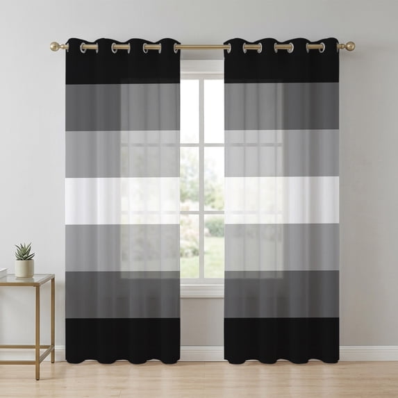 Black White Sheer Curtains 63 Inch Long 2 Panels, Ombre Stripe Light ...