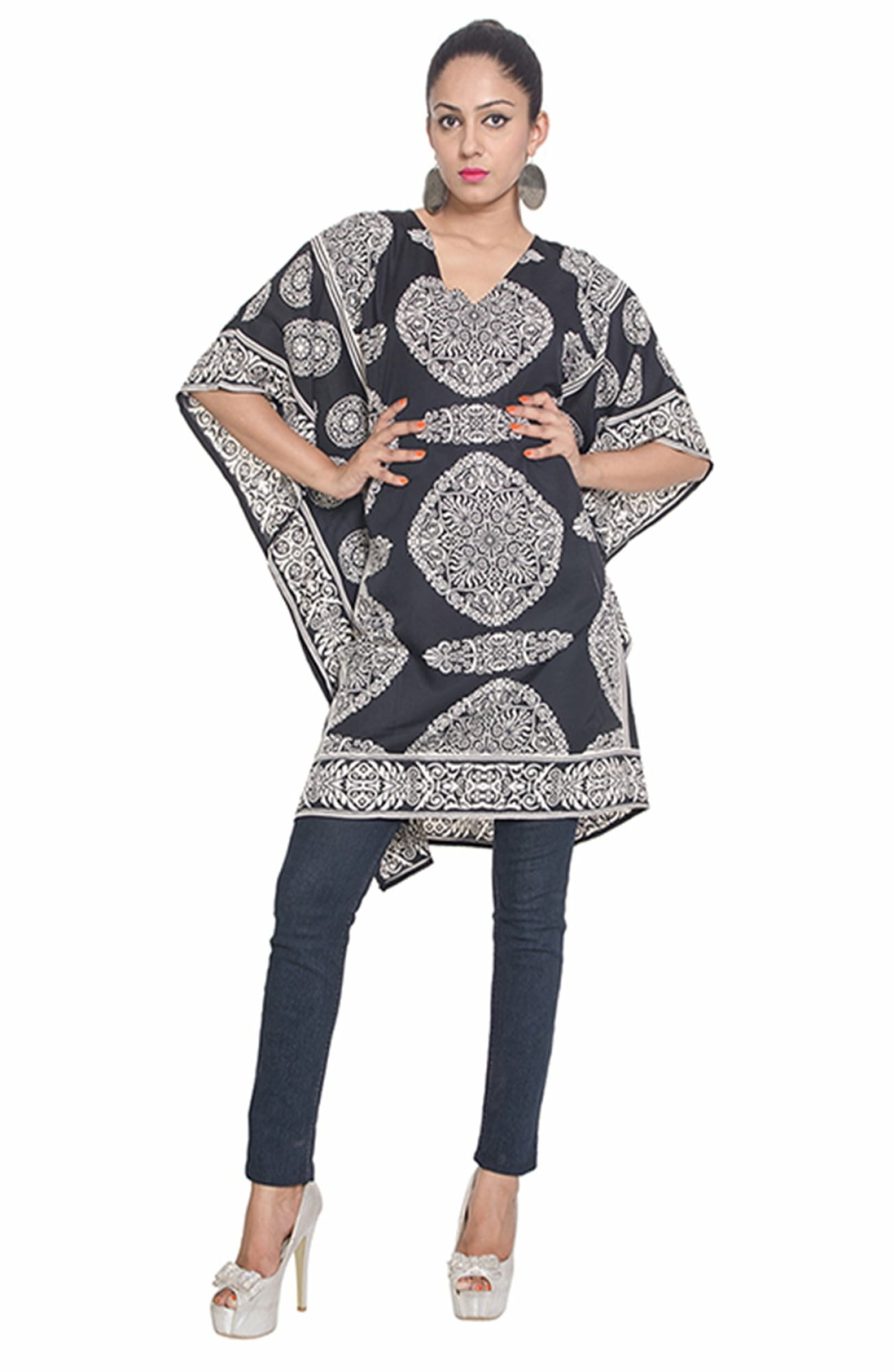 Women White Patola Short Kaftan Top