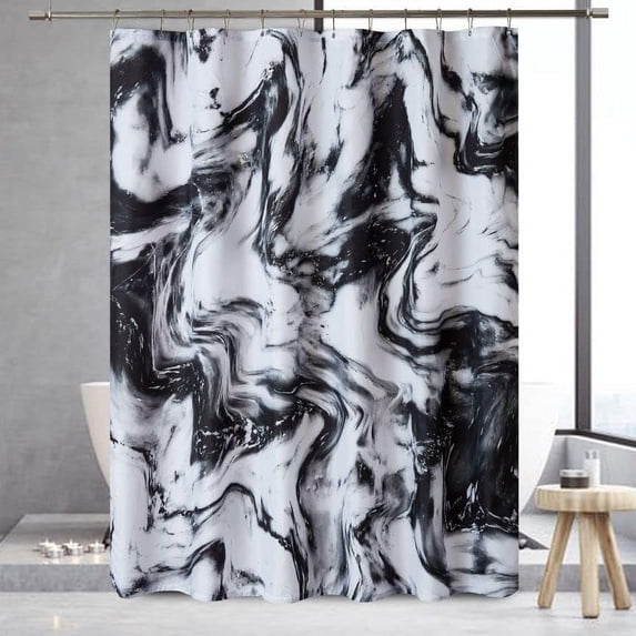 Black White Shower Curtain, Abstract Marble Shower Curtains for Bathroom Décor, Textured Waterproof Cloth Fabric Shower Curtain Set with 12 Metal Hooks, 72 x 72 Inch