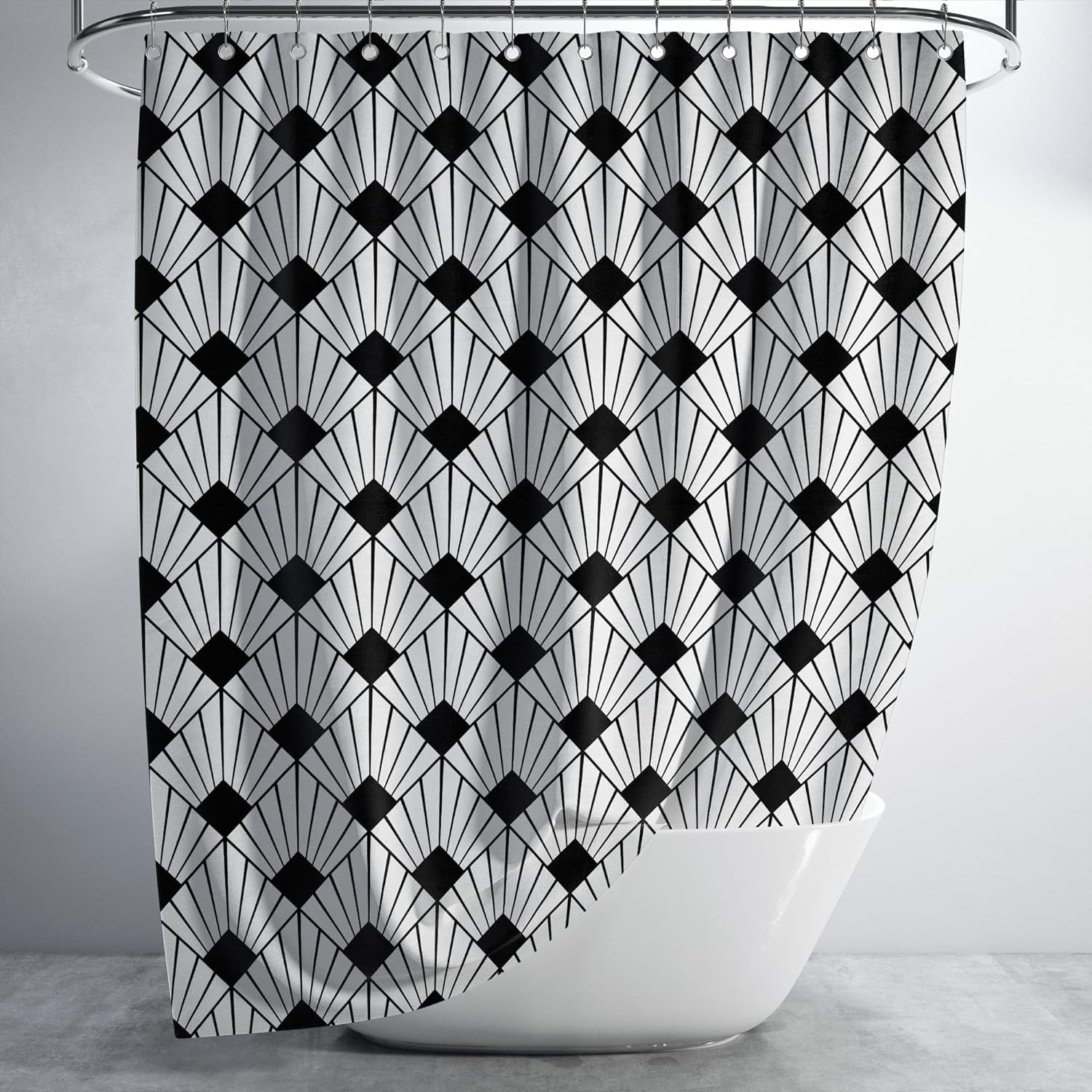 Black and White Shower Curtain for Bathroom Art Deco, Aesthetic Shower