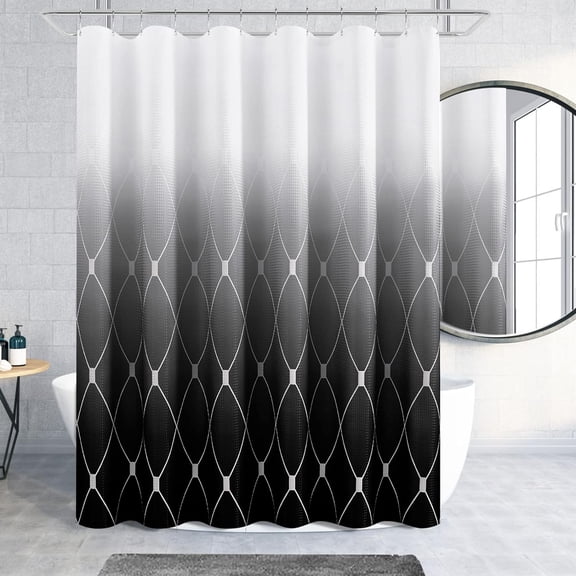 Black and White Shower Curtain, Black Ombre Geometric Men Bath Shower Curtains for Bathroom, Masculine Shower Curtain, Durable and Machine Washable, 72 x 72 Inches, Black White and Gray