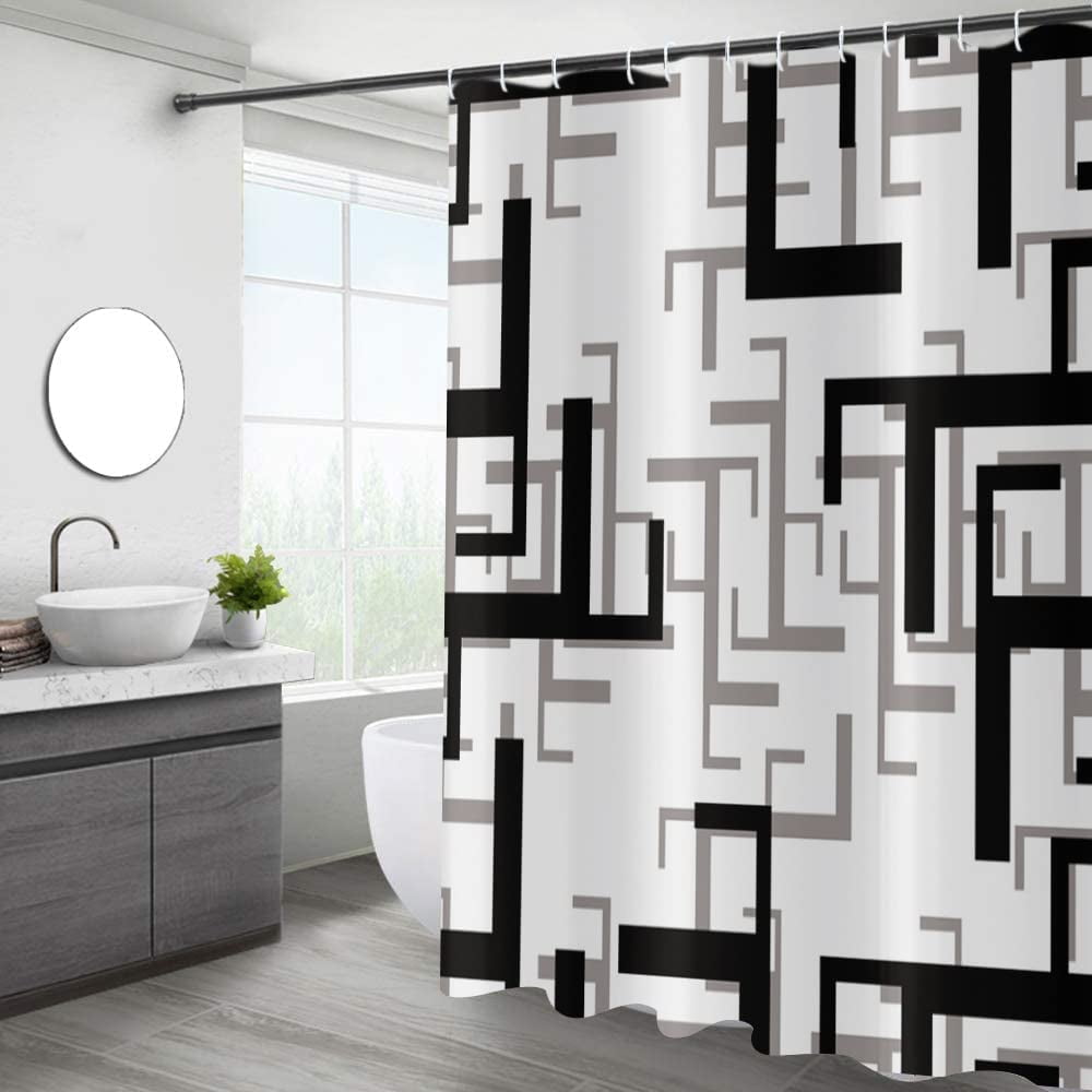 Ansudayan Black & White Abstract Shower Curtain - Waterproof, 72x72 Inches, With Hooks