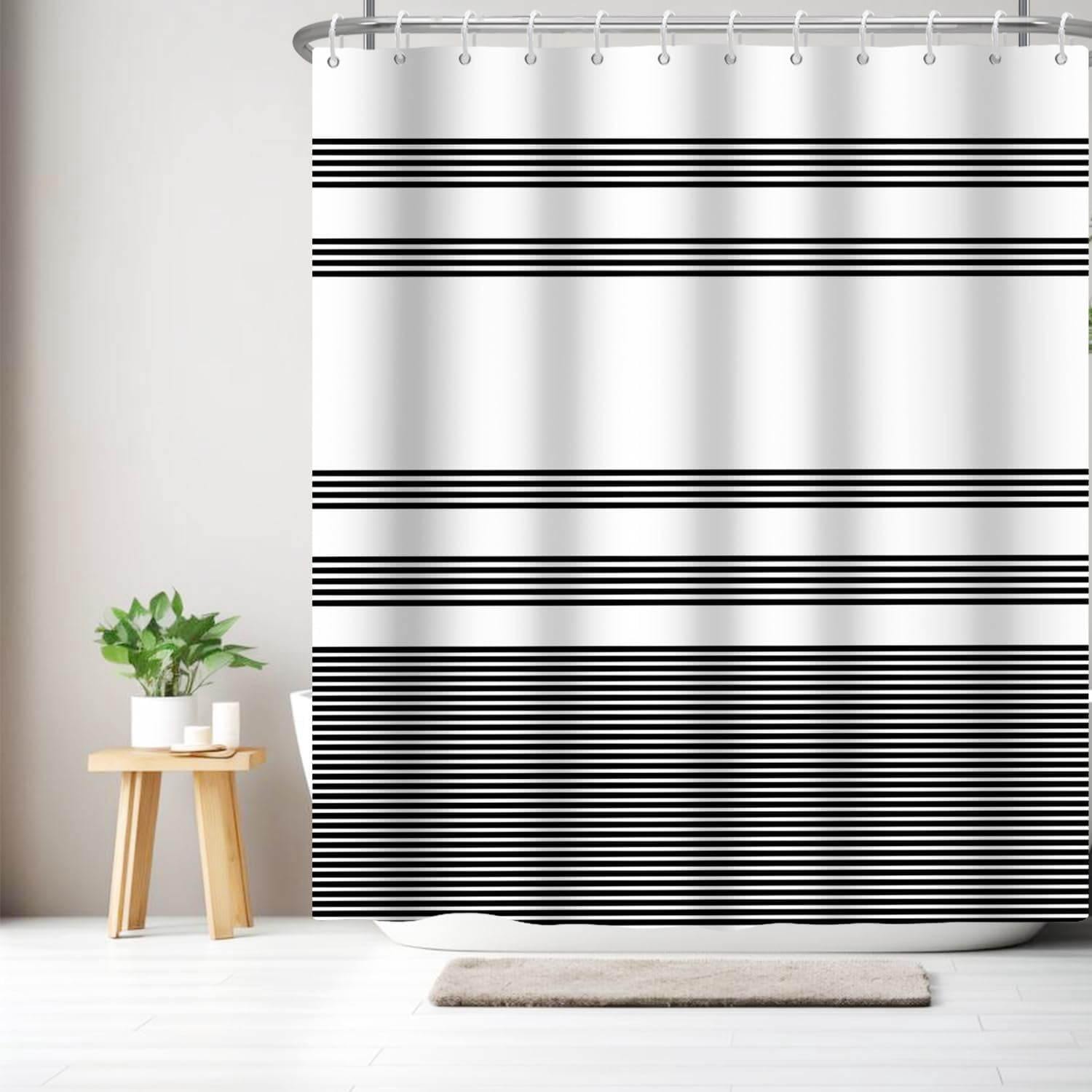 Black and White Shower Curtain Farmhouse Boho Black Striped Shower ...