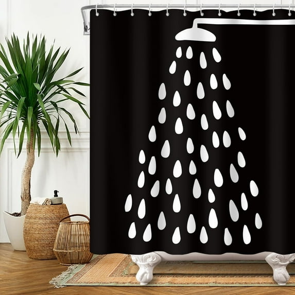 Black and White Shower Curtain Fun Shower Head and Water Drops Shower Curtains for Bathroom Machine Washable Waterproof Polyester Fabric Curtain for Bathing with 12 Hooks 72x72 Inch