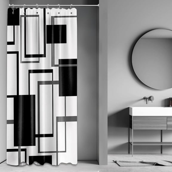 Black and White Shower Curtain Geometric Shower Curtains for Mens Bathroom Decor Black White and Grey Bath Curtain Set, Waterproof Cloth Fabric with Hooks 36x72 inch