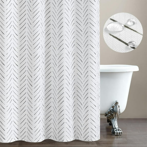 Black and White Shower Curtain Herringbone Fabric Shower Curtain Zig Zag Inky Chevron Farmhouse Shower Curtain Zigzag Modern Shower Curtain for Bathroom Waterproof Hooks Included 70x72 inches