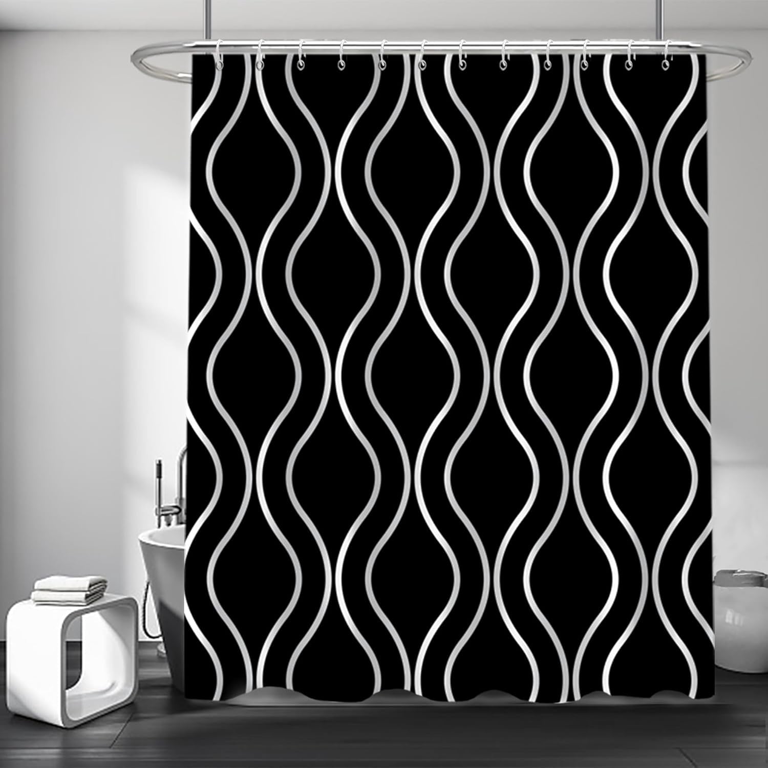 Black and White Shower Curtain, Modern White Stripes Shower Curtain for ...