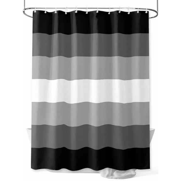 Black White Shower Curtain, Ombre Stripe Waterproof Shower Curtain Set with 12 Hooks Lightweight Washable Fabric Shower Curtains for Bathroom 36x72 Inches