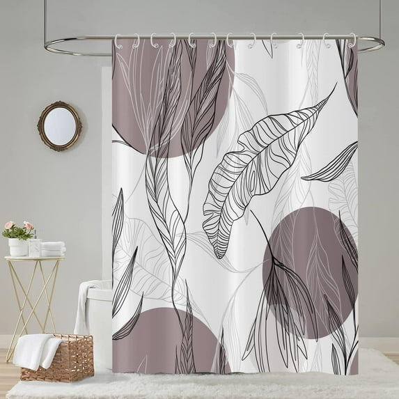 Black White Shower Curtain, Tropical Palm Leaves Abstract Boho Plants Pattern Botanical Bath Curtains Waterproof Fabric with Hooks for Home Decor, 72Wx84H