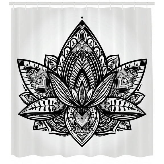 Black and White Shower Curtain, Zen Lotus Flower Paisley Leaves Yoga Spiritual Style Meditation Chakra, Fabric Bathroom Set with Hooks, 69W X 84L Inches Extra Long, Black and Grey, by Ambesonne