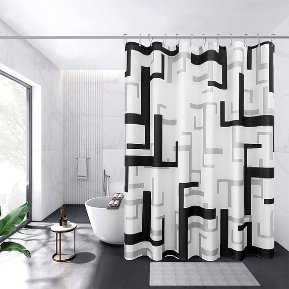Black and White Shower Curtains for Bathroom Modern Black Shower Curtain Black and Grey Shower Curtain Set Abstract Geometric Shower Curtain, Water Repellent Machine Washable, Standard Size 72"x72"