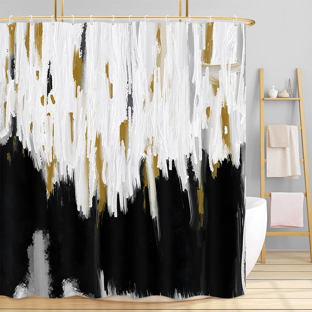 Gold Black And White Shower Curtain