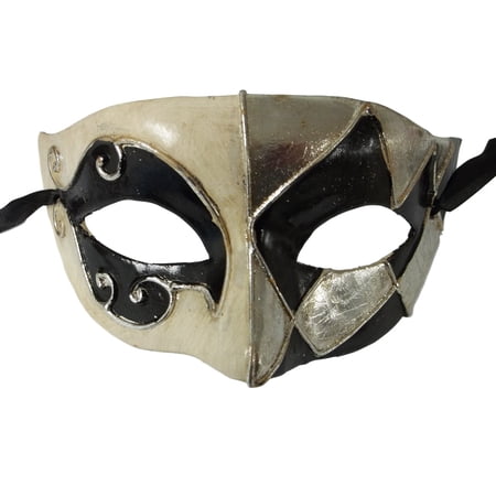 Black White Silver Foil Masquerade Mardi Gras Mask Mens Men C