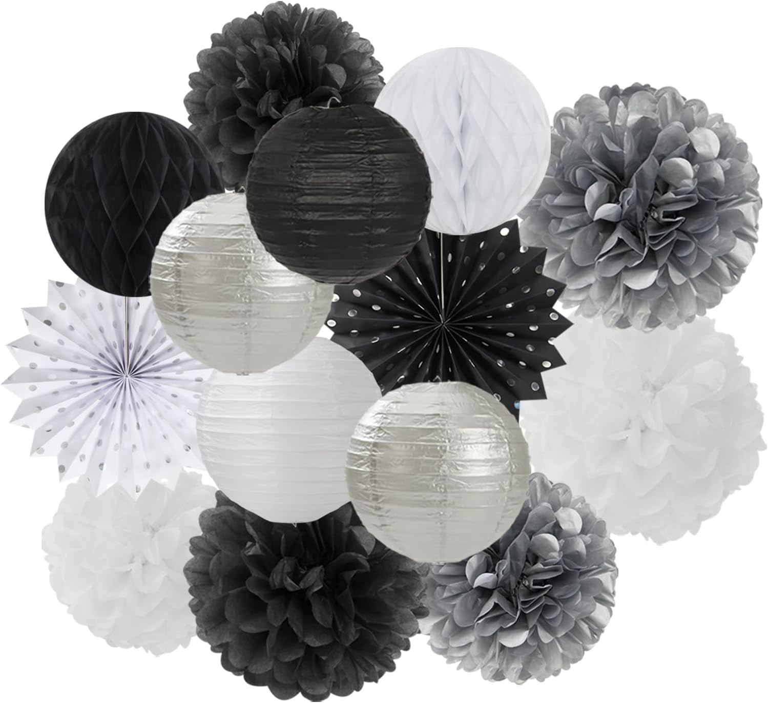 Black White Silver Party Decorations 14pc New Years Graduation 2024