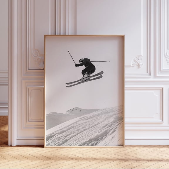 Black And White Ski Poster, Winter Sport Poster, Retro Skiing Poster, Vintage Ski Print, Ski Mountain Wall Art, Cabin Ski Slope Print Warm Vintage UNFRAMED
