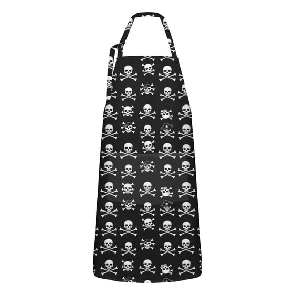 Black White Skull Cross Pattern Apron-Garden Aprons for Women with Pockets-Cotton Linen Waterproof Kitchen Cooking Gardening Aprons Adjustable for Kitchen,Cooking,BBQ and Salon 33x27 Inch