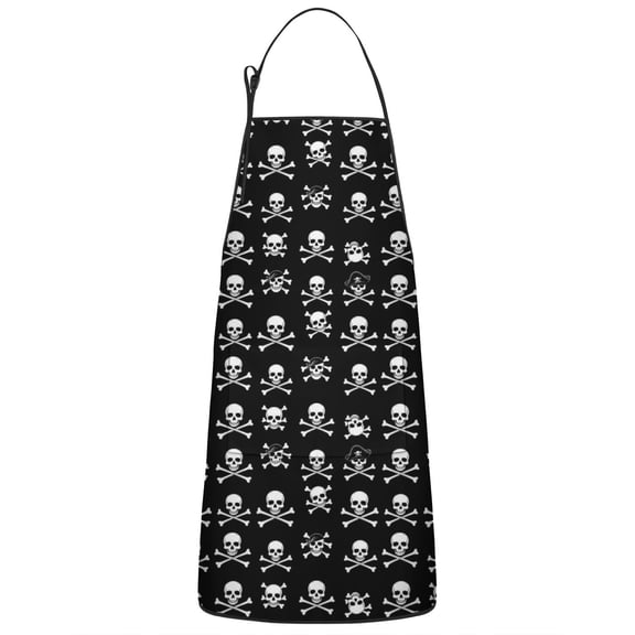 Black White Skull Cross Pattern Apron-Garden Aprons for Women with Pockets-Cotton Linen Waterproof Kitchen Cooking Gardening Aprons Adjustable for Kitchen,Cooking,BBQ and Salon 33x27 Inch