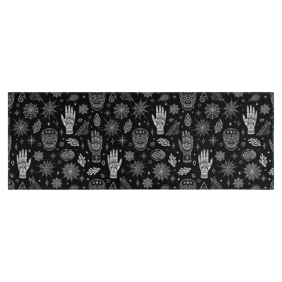 Black White Skull Hand Spider Pattern Kitchen Rug Mat,Kitchen Runner Rugs Non Skid Washable,Decorative Kitchen Floor Mats for Kitchen,Sink,Laundry,17"X47"