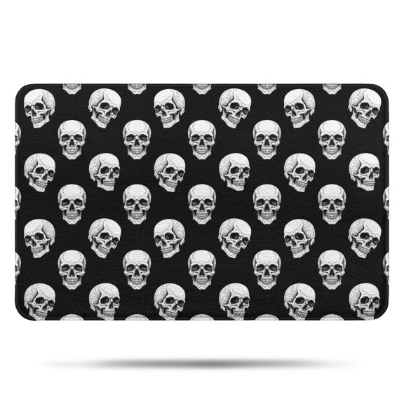 Black White Skull Pattern Bathroom Rugs Mat,Non Slip Microfiber Bathroom Rug,Rubber Backing,Soft Bathroom Mats for Bathroom Floor,Tub and Shower,17x27in(43x68cm)